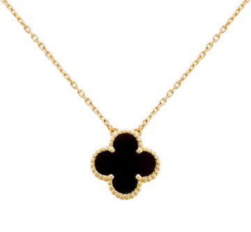 Inspired Single Clover Mini Onyx Necklace